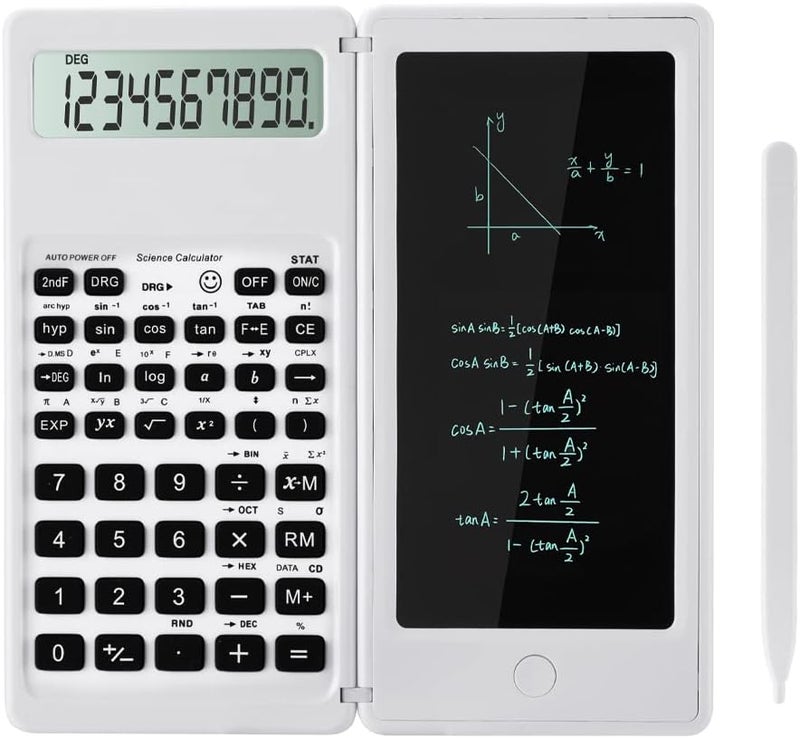 LveSunny Scientific Calculators, Calculator for School, 10-Digit Large Screen Scientific Calculator with Notepad, Math Calculator for Middle High School Supplies & College (White) - Image 1